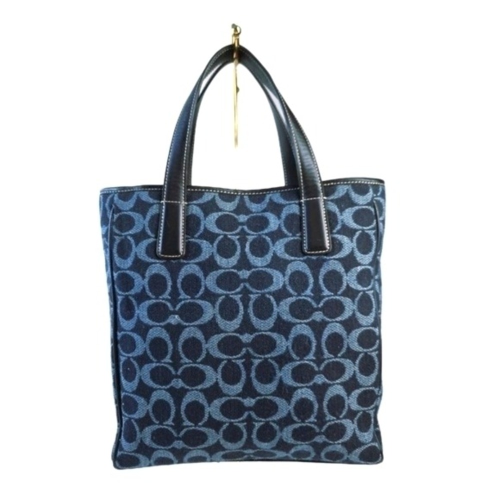 Coach Signature C Blue Jacquard Leather Trim Tote Bag E0J-8131